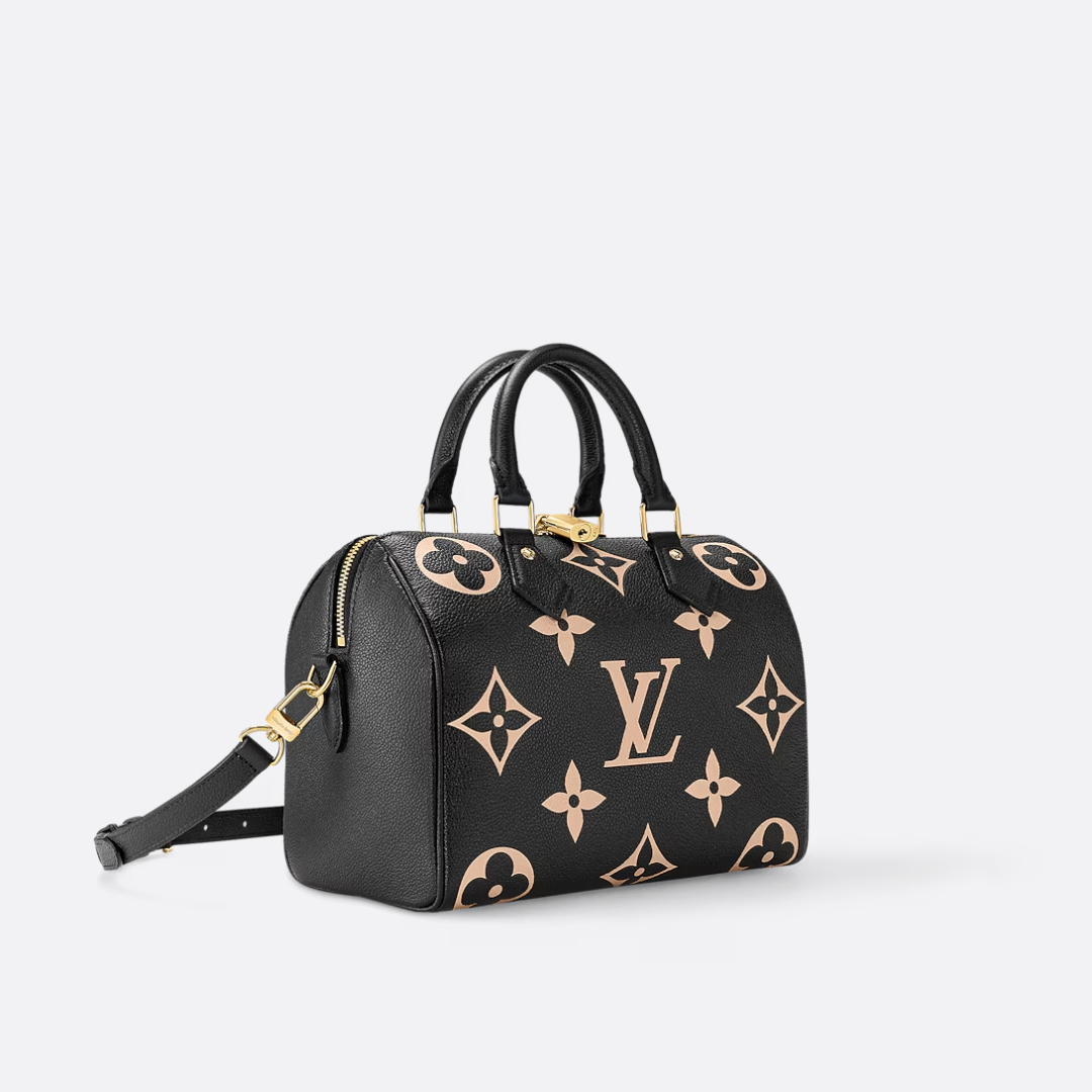 Women's Embossed Leather Bowling Bag - Black