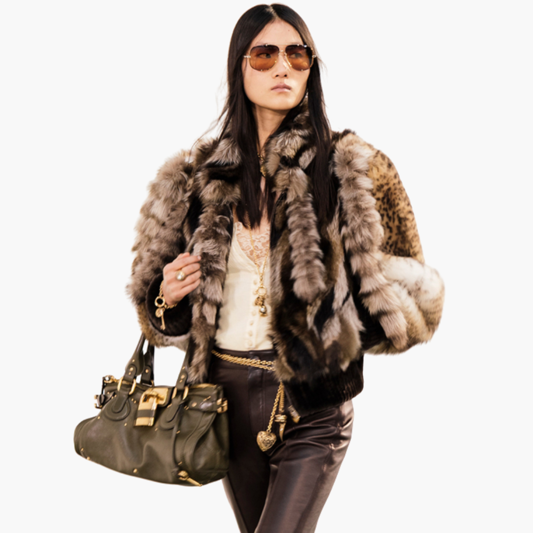 Women's Two-Tone Leather Satchel with Padlock Detail
