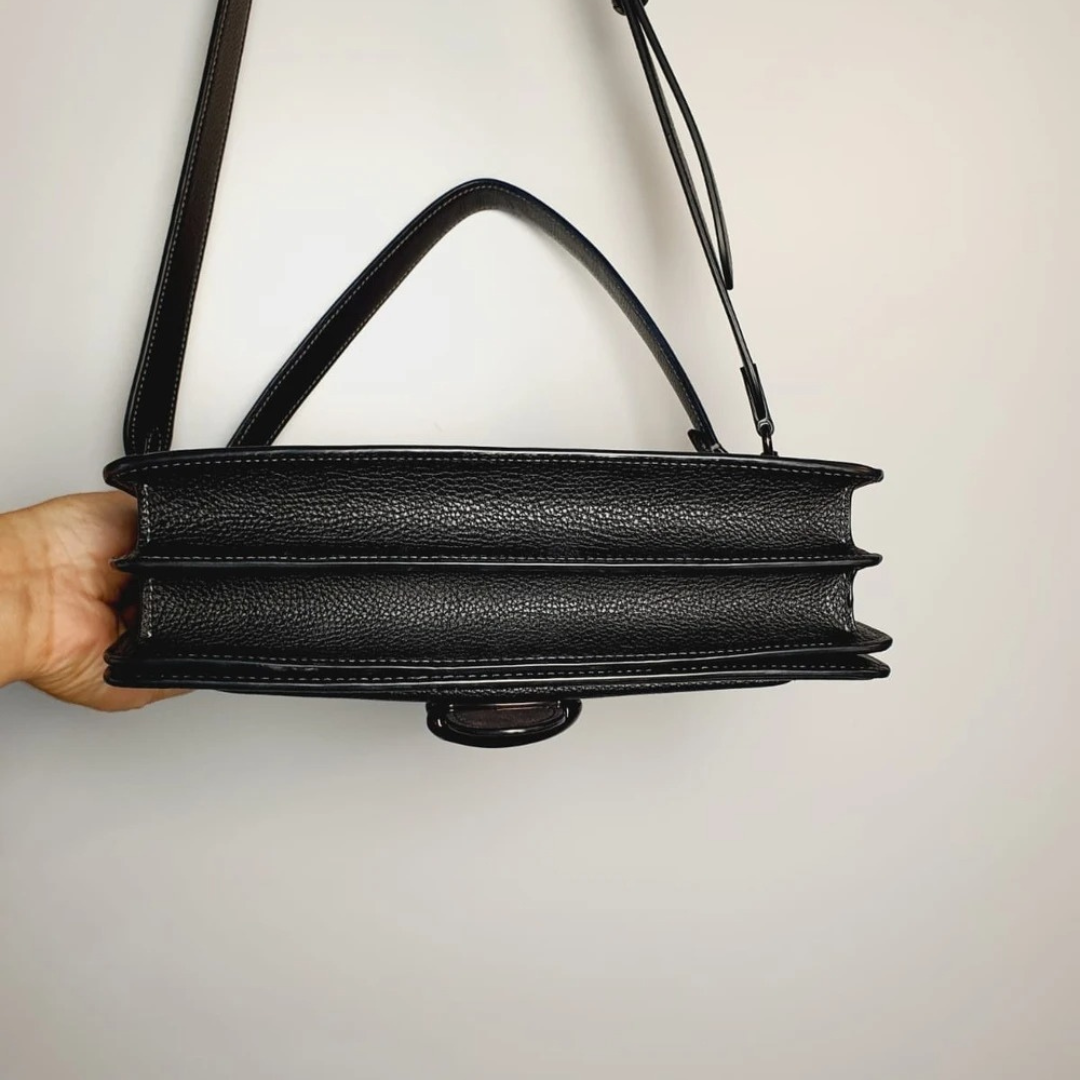 Women's Smooth Leather Curved Flap Shoulder Bag