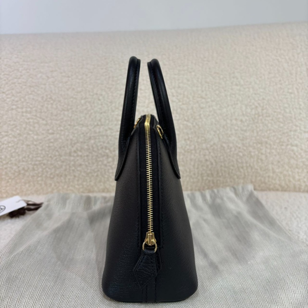 Women's Smooth Leather Dome Bag with Detachable Strap