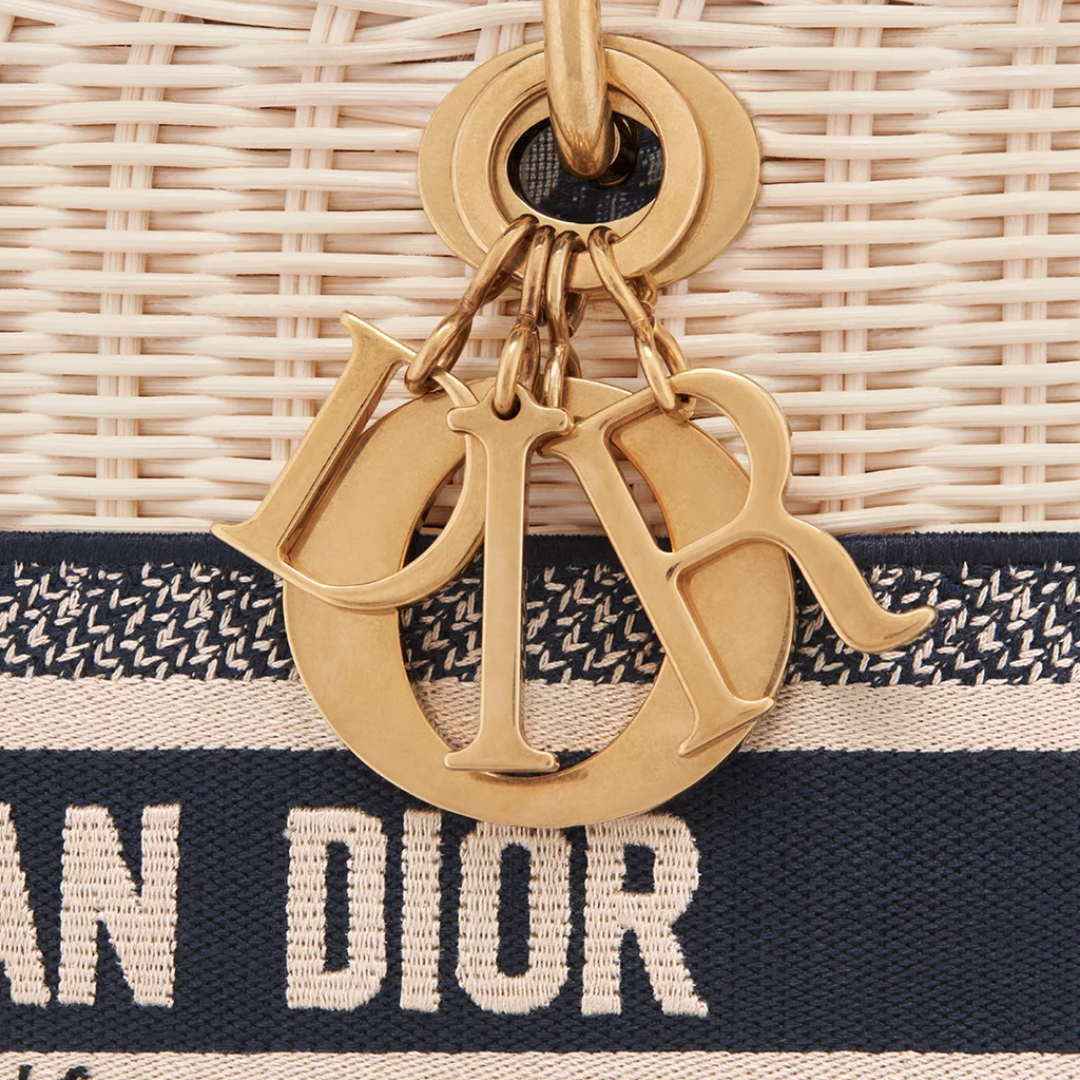 Women's Wicker Basket Bag with Striped Ribbon Trim