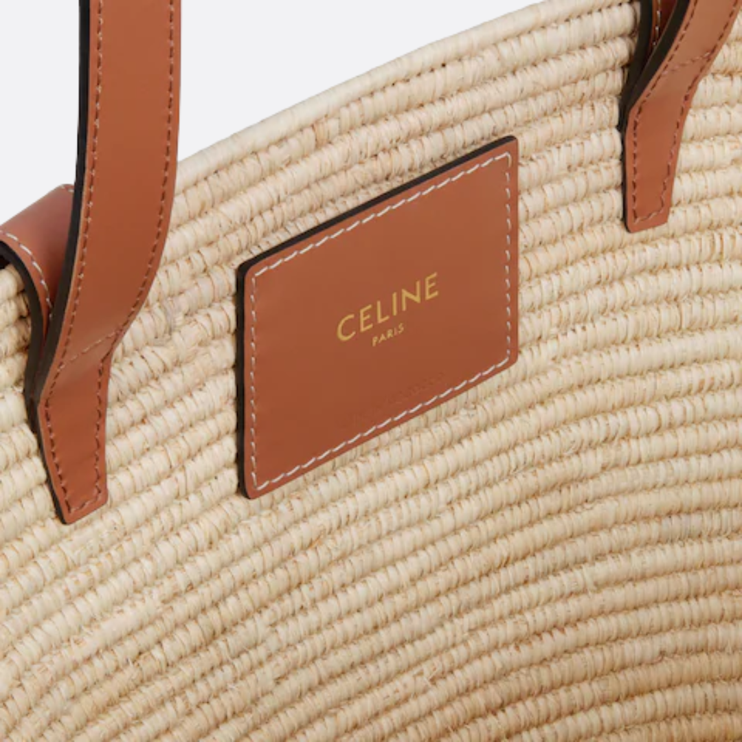 Women's Small Woven Raffia Tote with Leather Trim