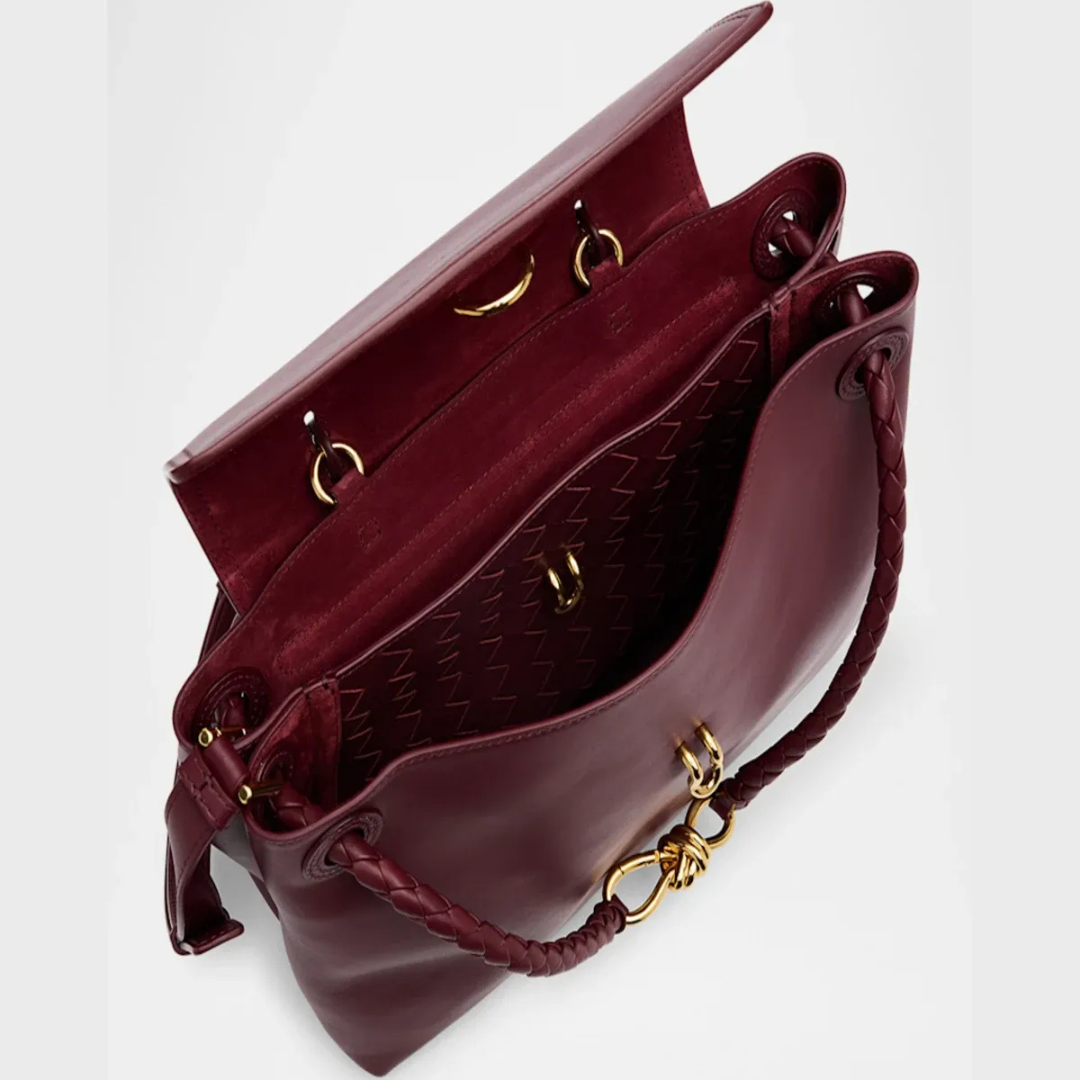 Women's Burgundy Leather Knot-Closure Top Handle Bag