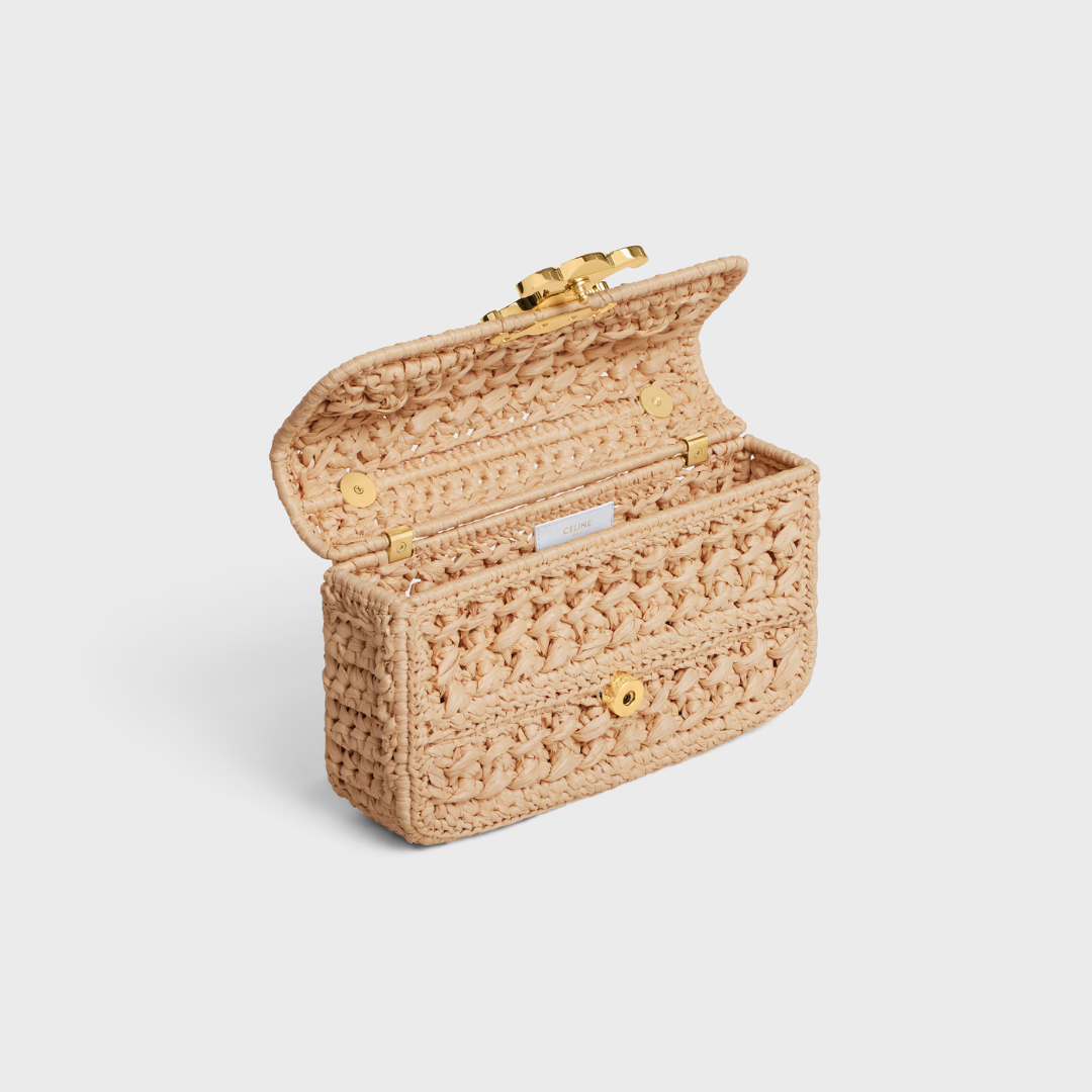 Taske i vævet raffia-look med klap og kæderem til kvinder