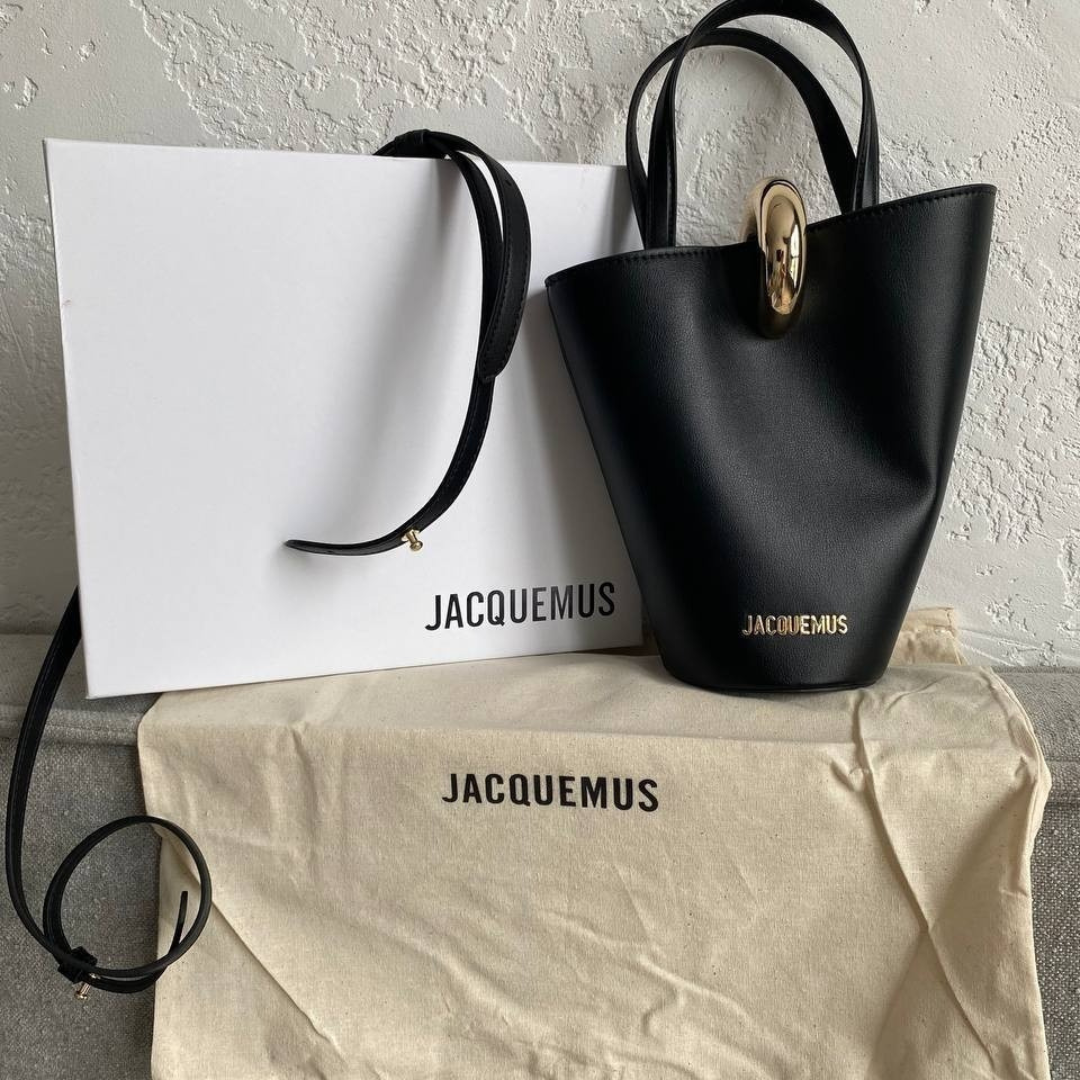 Women's Small Glossy Leather Bucket Bag with Gold-Tone Hardware