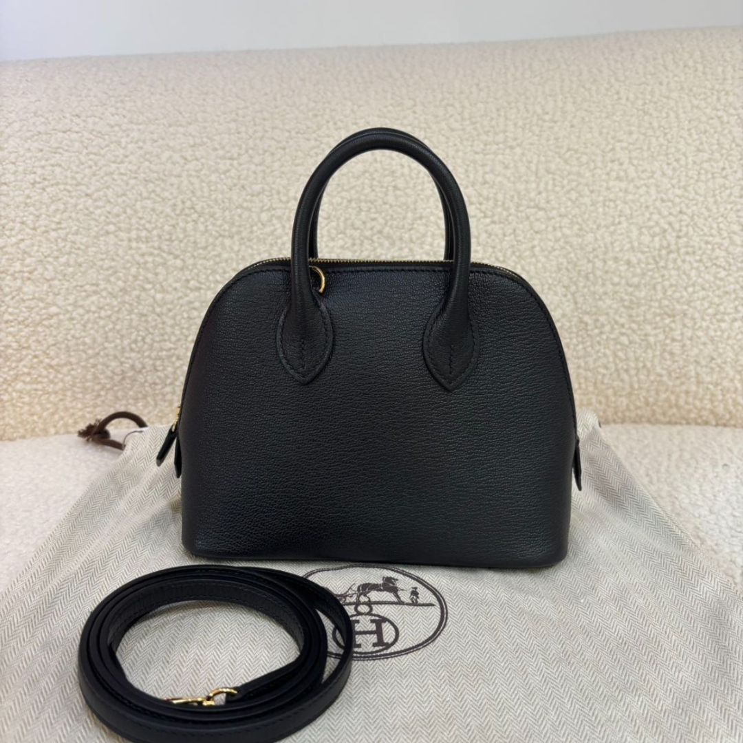 Women's Smooth Leather Dome Bag with Detachable Strap
