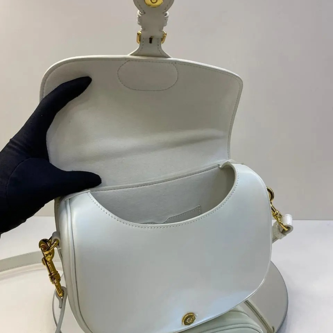 Women's Ivory Leather Rounded Flap Crossbody Bag