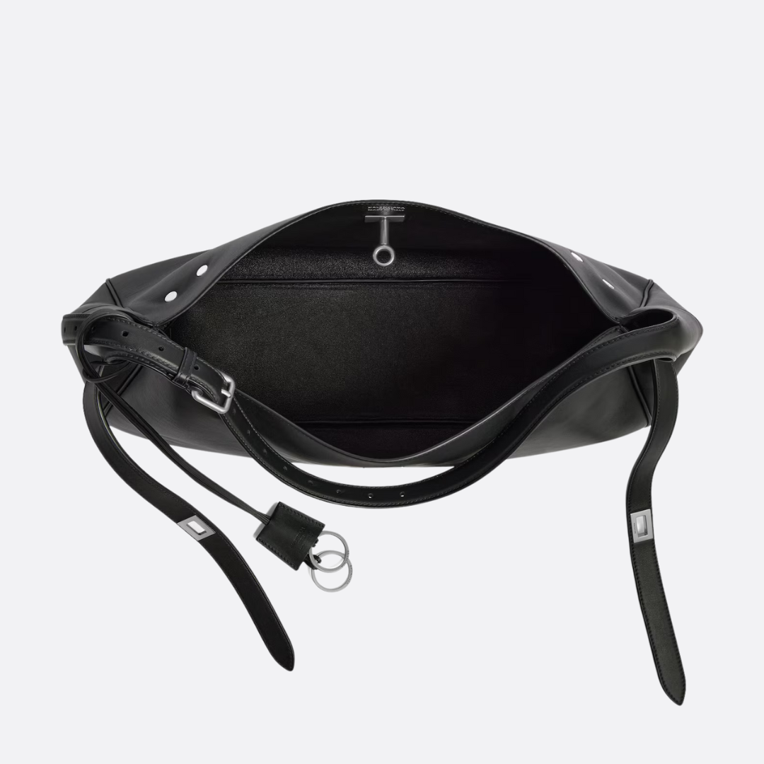 Women's Black Calf Leather Slouchy Hobo Bag