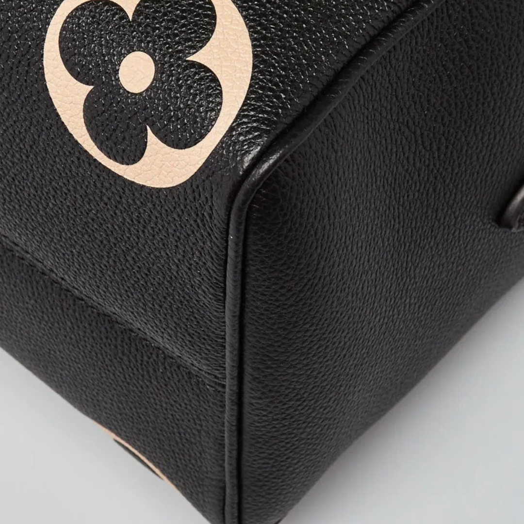 Women's Embossed Leather Bowling Bag - Black