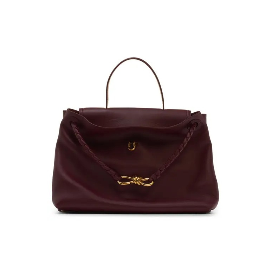 Women's Burgundy Leather Knot-Closure Top Handle Bag