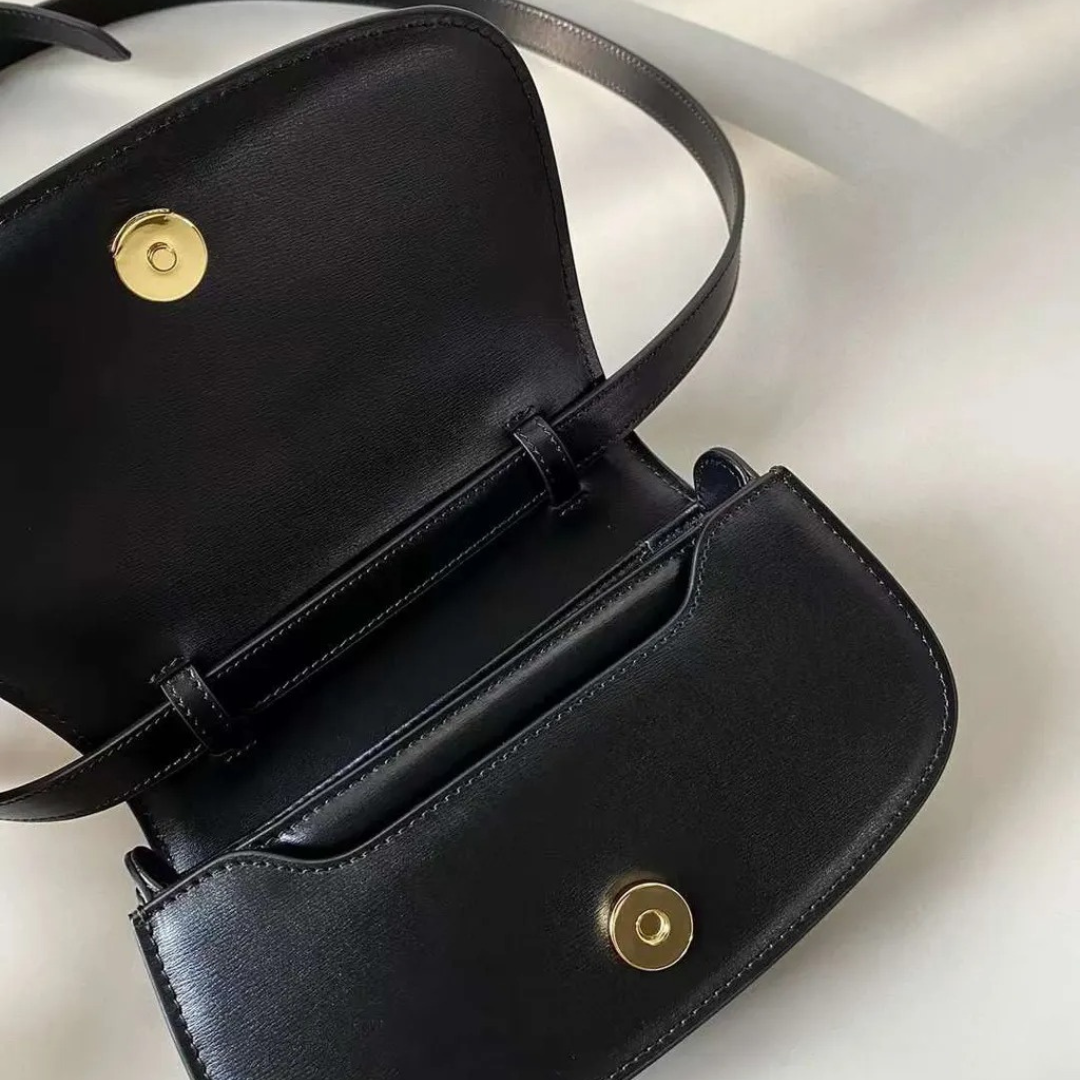 Women's Structured Flap Bag with Top Handle and Gold-Tone Hardware
