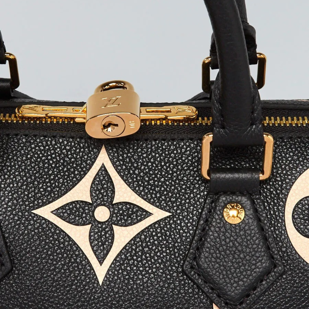 Women's Embossed Leather Bowling Bag - Black