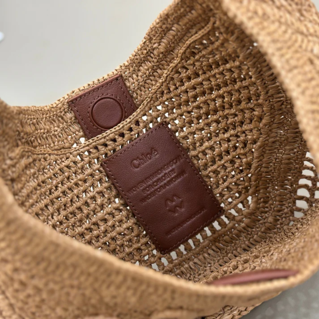 Women's Crochet Woven Crescent Bag with Wood Handle