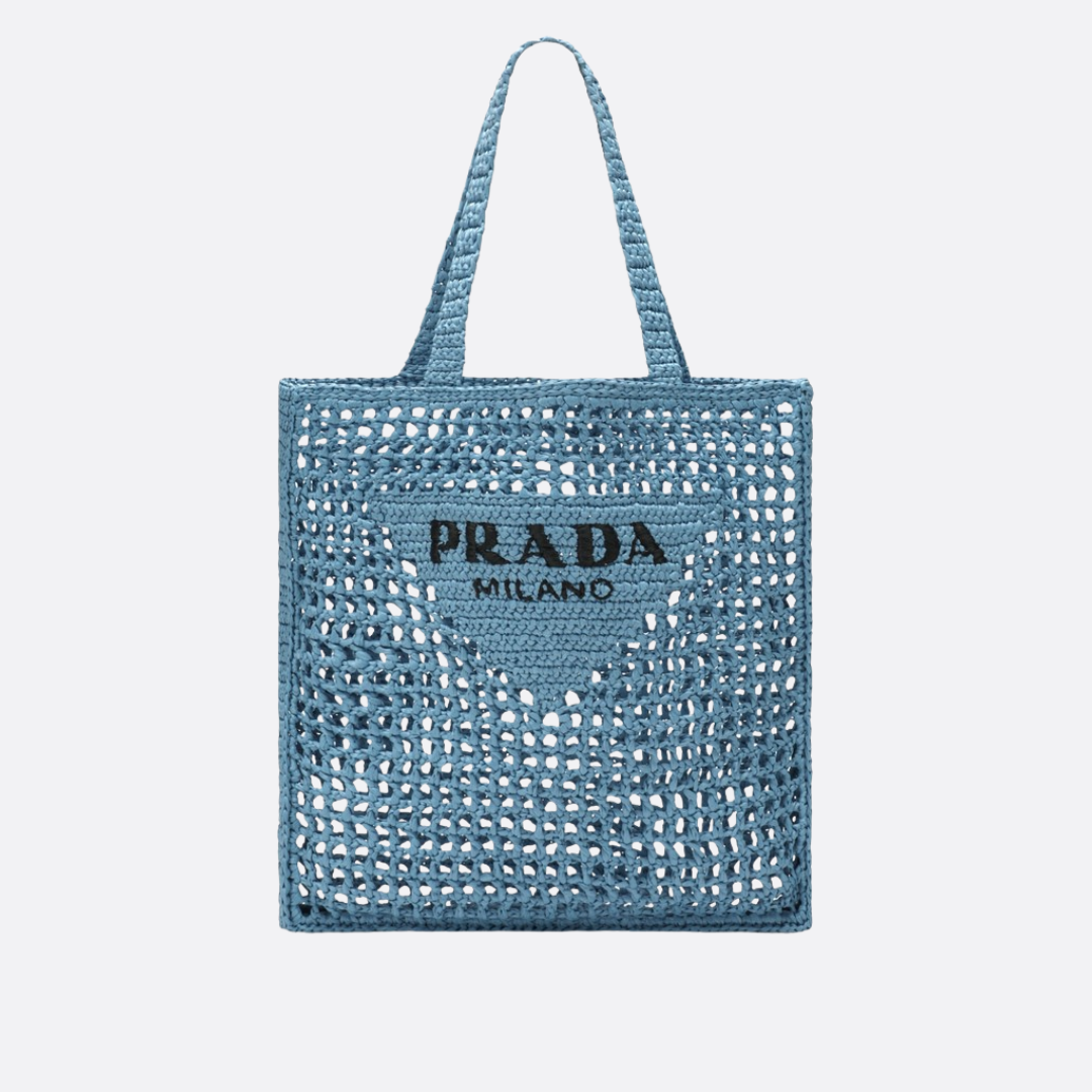 Blå vævet tote-taske til kvinder i raffia