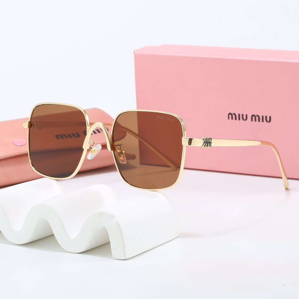 Gold-Tone Square Metal Frame Sunglasses