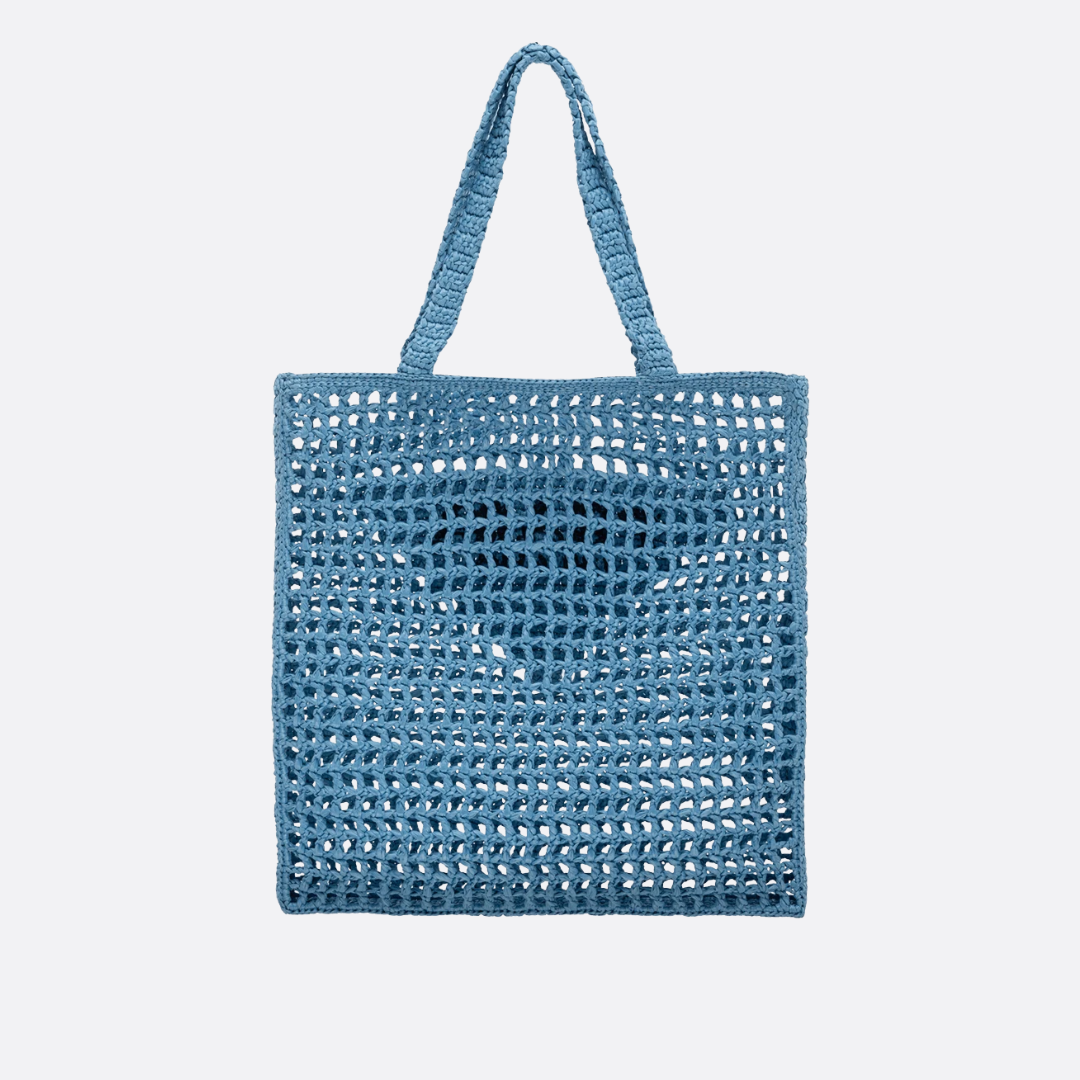 Blå vævet tote-taske til kvinder i raffia