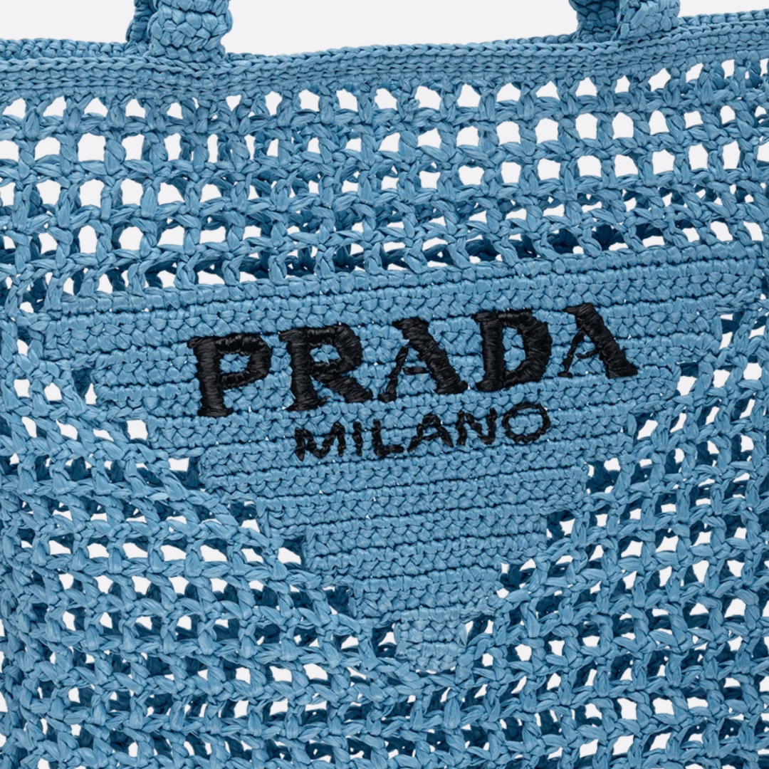 Blå vævet tote-taske til kvinder i raffia