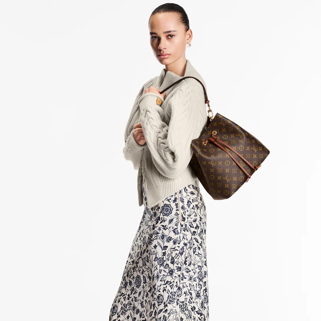 Mønstret bucket-taske til kvinder i canvas med snørelukning