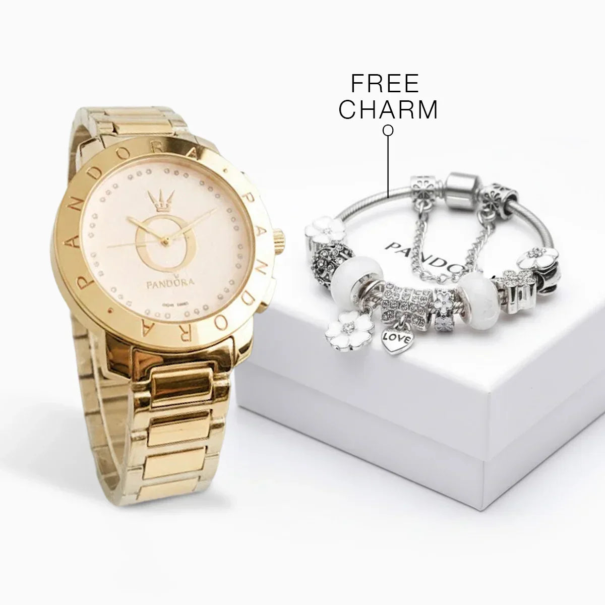 Women's Two-Tone Watch and Charm Bracelet Gift Set