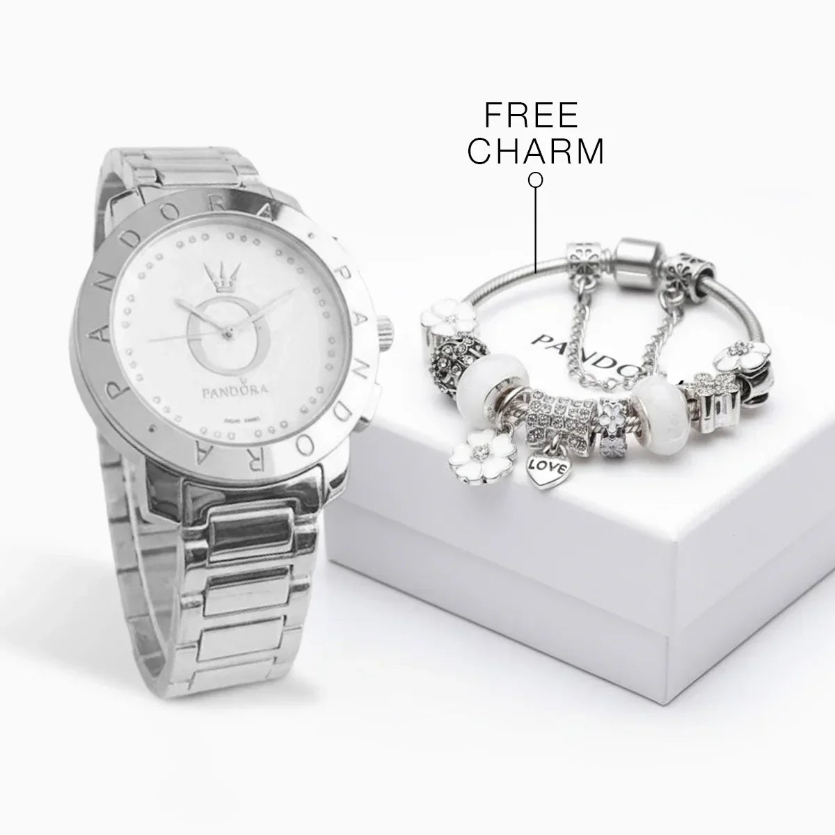 Women's Two-Tone Watch and Charm Bracelet Gift Set