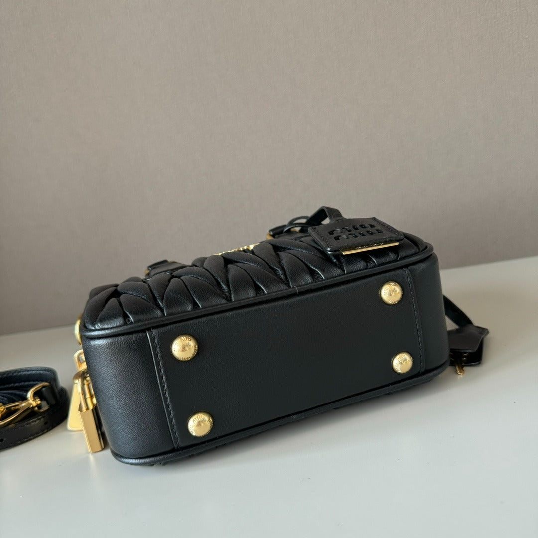 Women's Small Gathered Leather Bag with Removable Strap