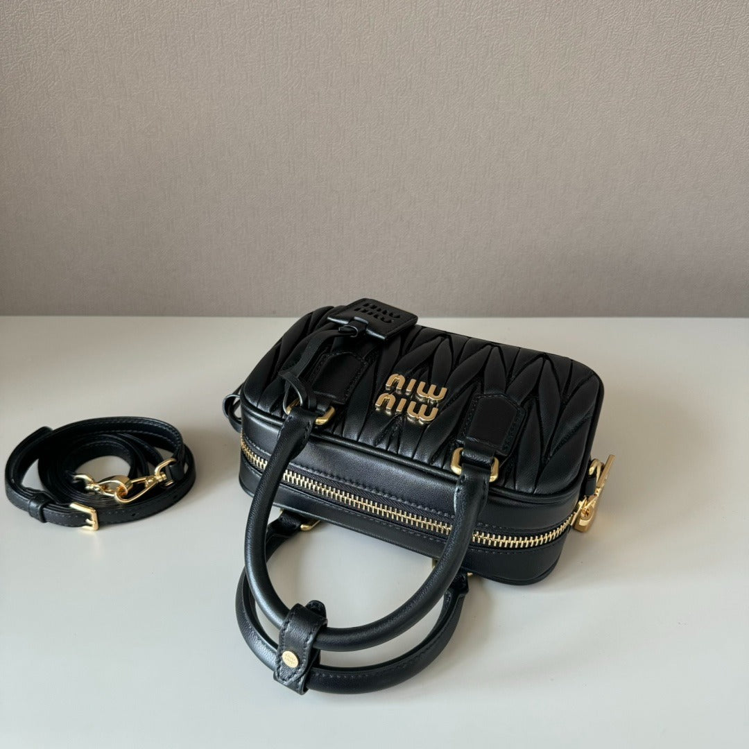 Women's Small Gathered Leather Bag with Removable Strap
