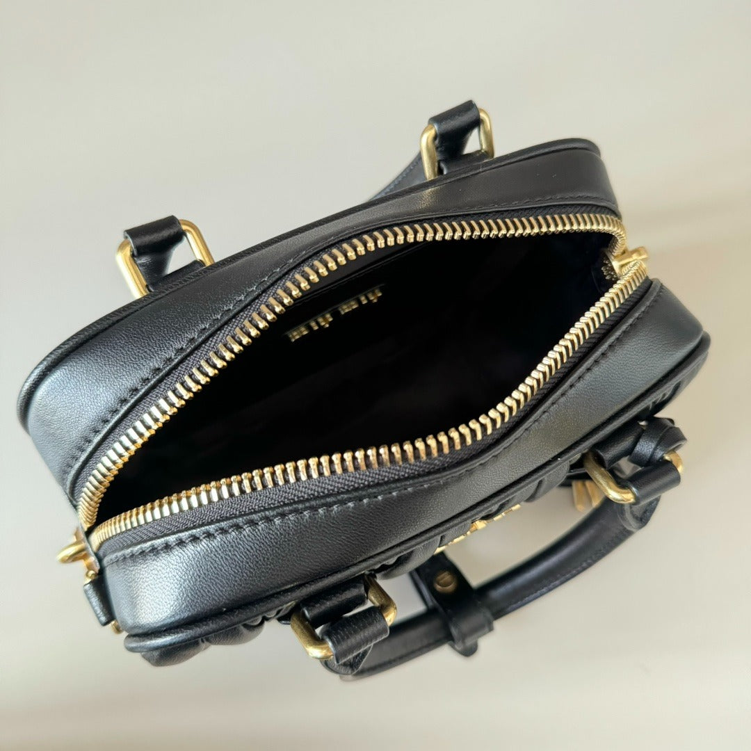 Women's Small Gathered Leather Bag with Removable Strap