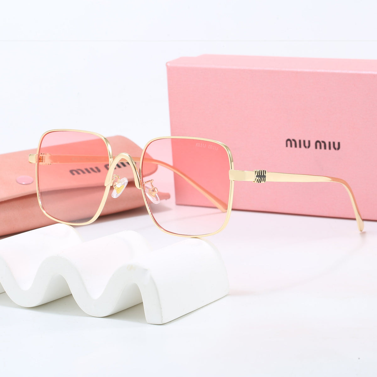 Gold-Tone Square Metal Frame Sunglasses