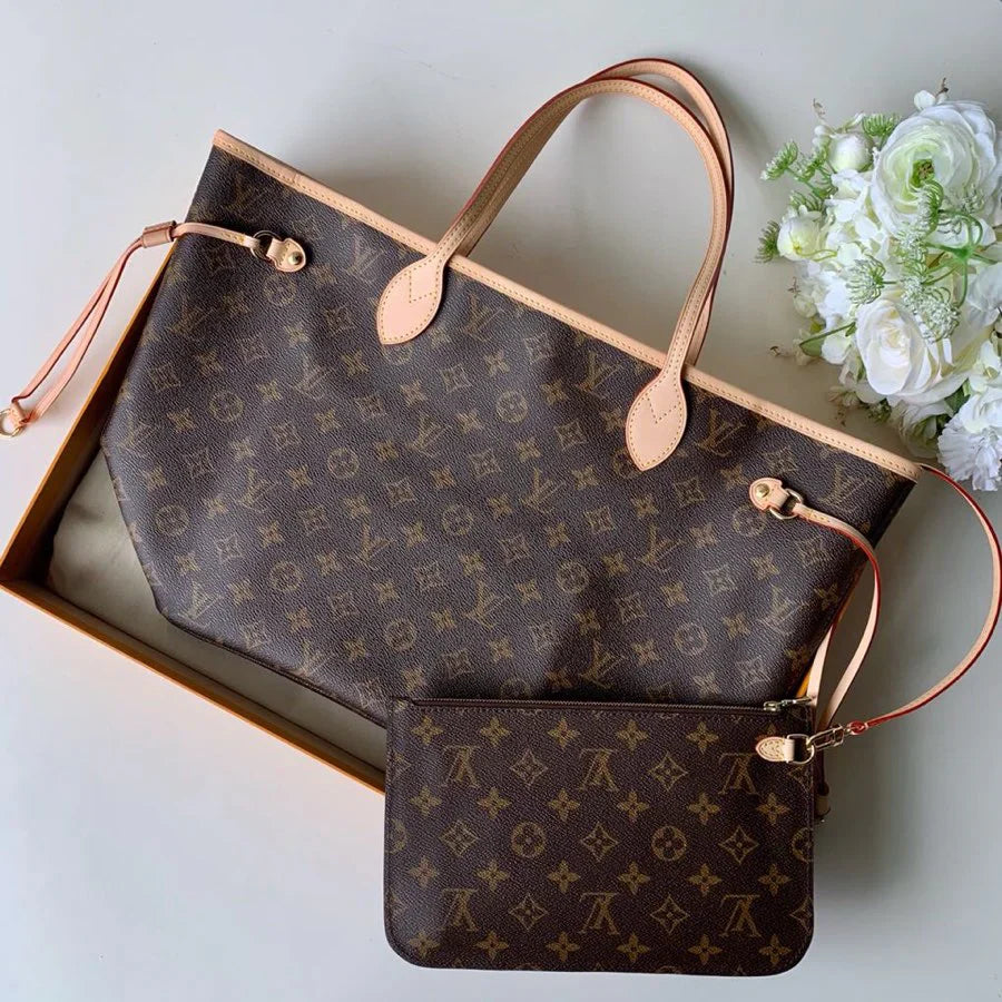 LV Neverfull MM Inside Out Tote Brown