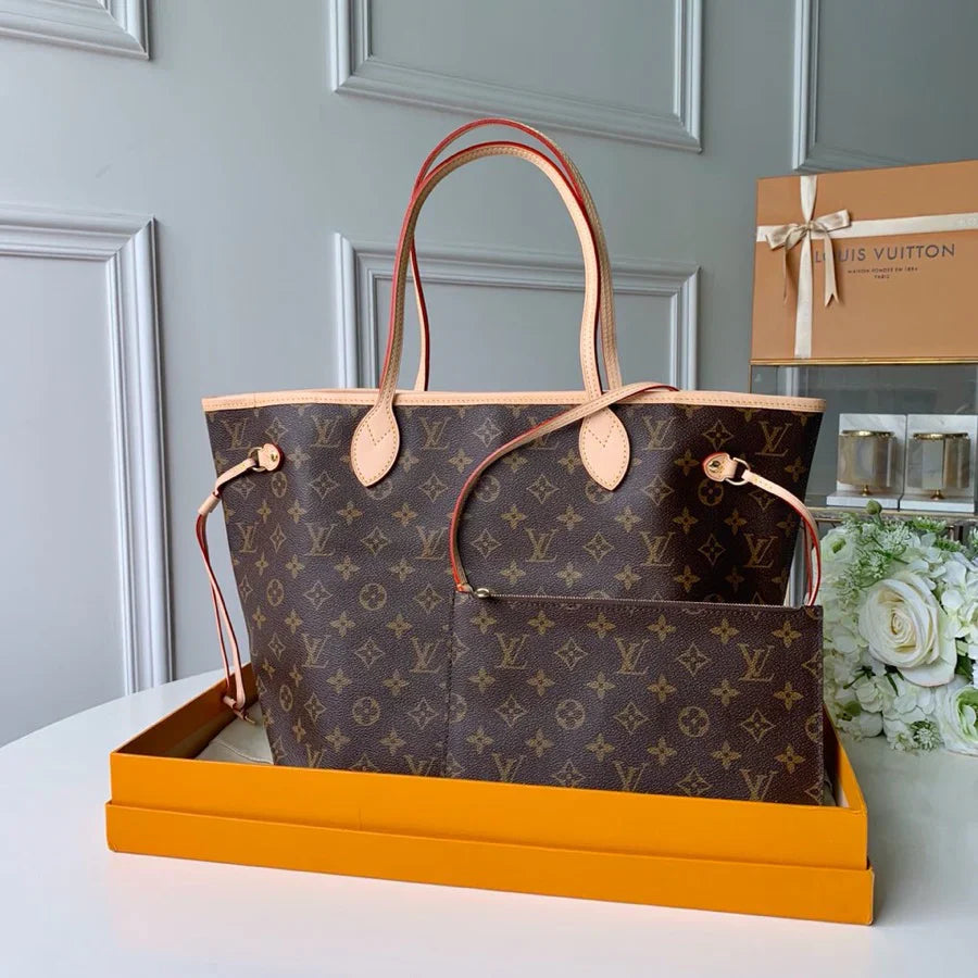 LV Neverfull MM Inside Out Tote Brown