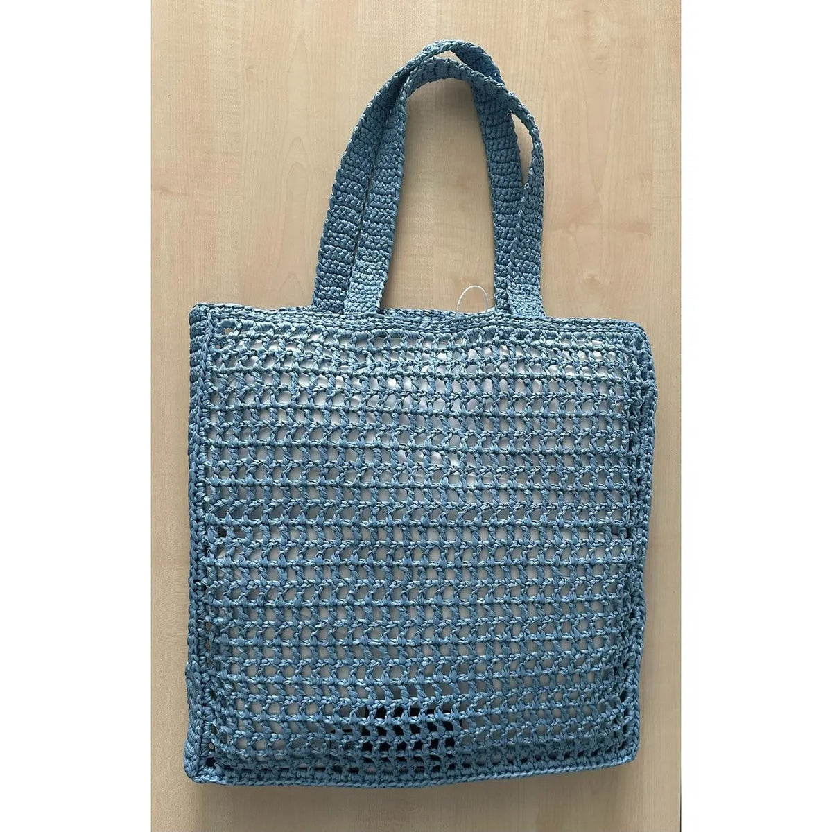 Blå vævet tote-taske til kvinder i raffia