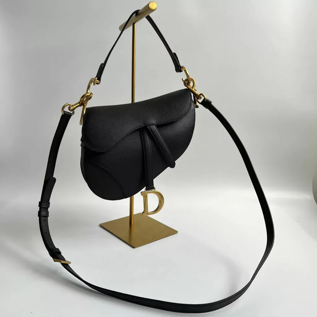 Women's Large Smooth Leather Saddle Bag with Strap