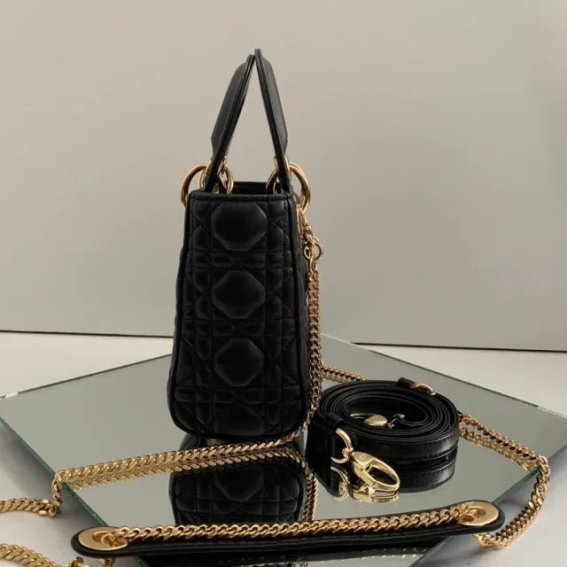 Women's Mini Quilted Leather Top Handle Bag - Black