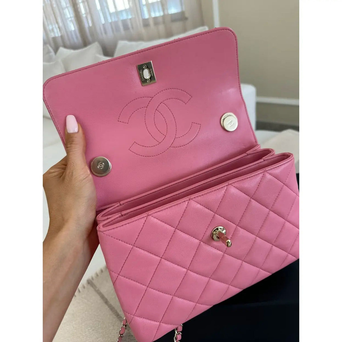 Women's Small Quilted Leather Flap Bag with Top Handle