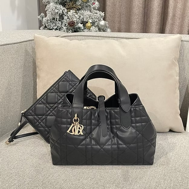 Women's Medium Quilted Leather Tote with Long Straps
