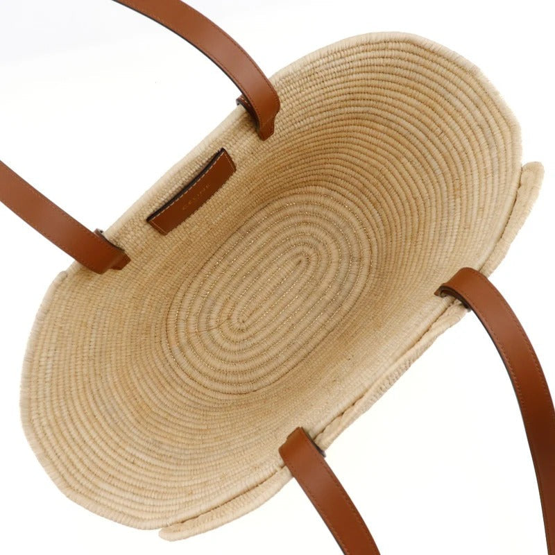 Women's Small Woven Raffia Tote with Leather Trim