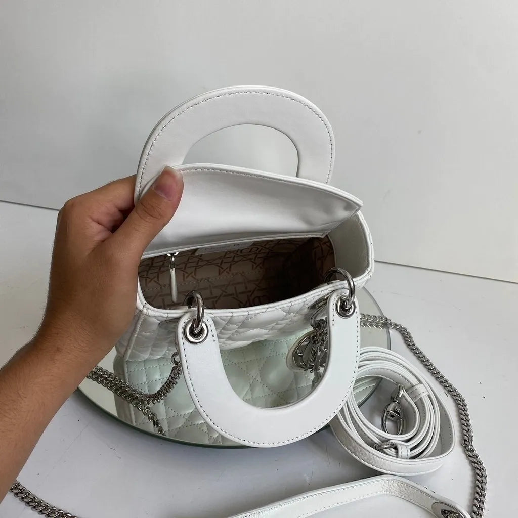 Women's Mini Quilted Leather Top Handle Bag - White