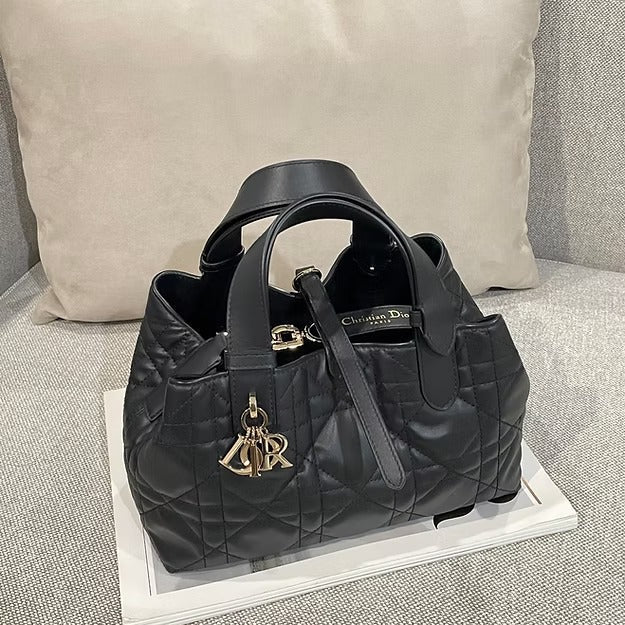 Women's Medium Quilted Leather Tote with Long Straps