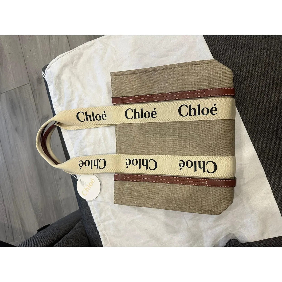 Women's Linen Canvas Beach Tote with Leather Trim