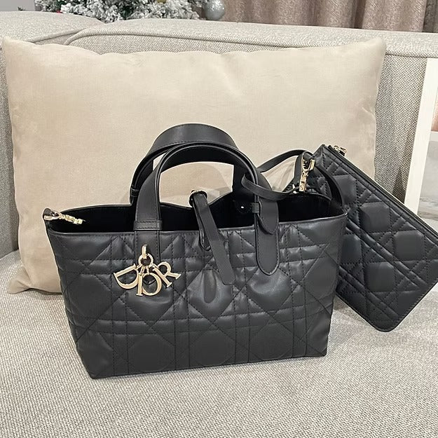 Women's Medium Quilted Leather Tote with Long Straps