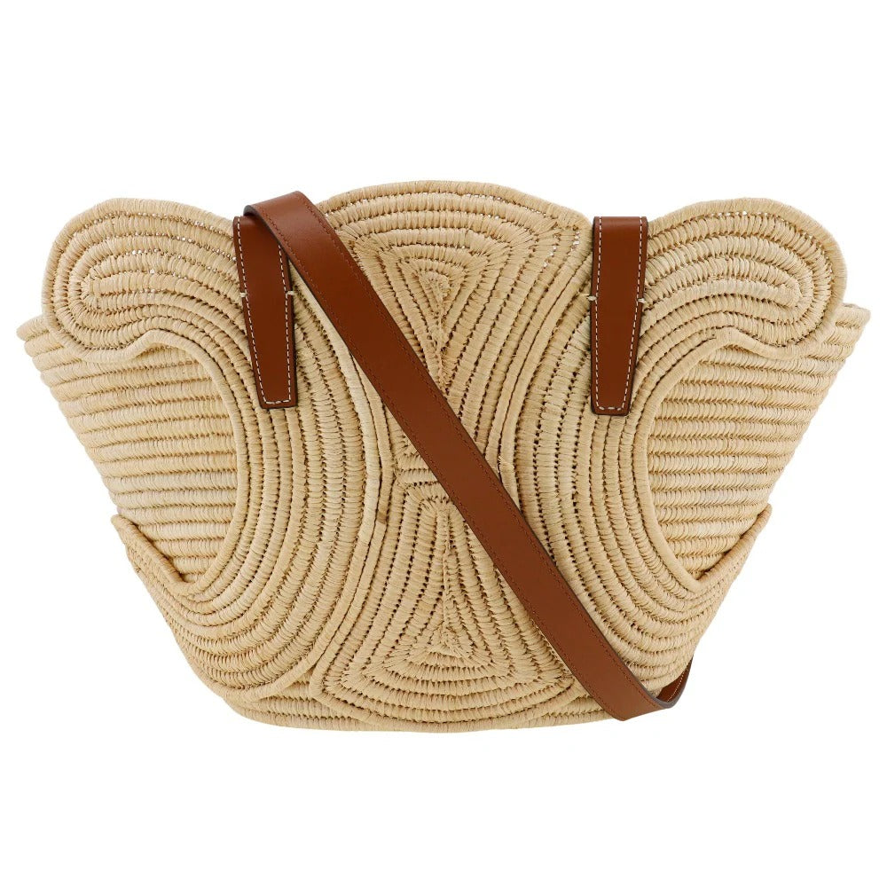 Women's Small Woven Raffia Tote with Leather Trim